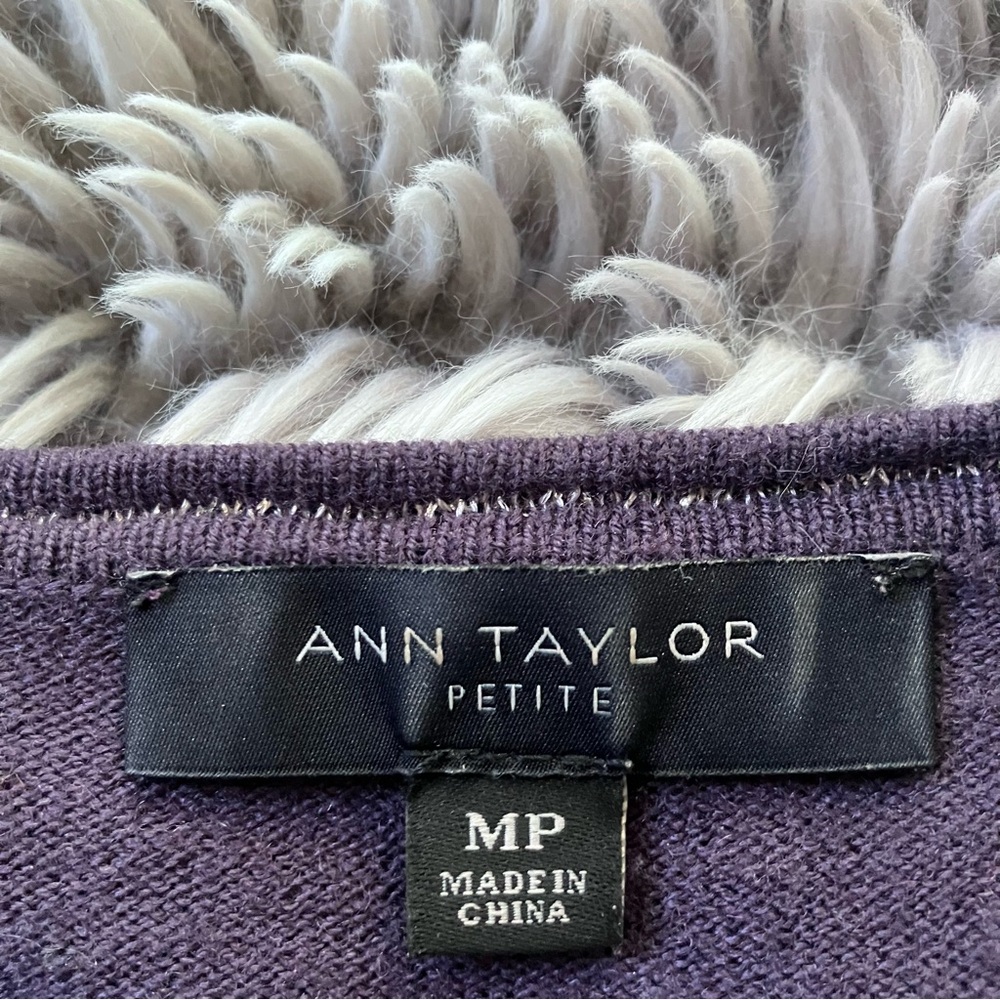 Ann Taylor - Medium Petite-Purple Sweater with Floral Accent - Picture 3 of 10